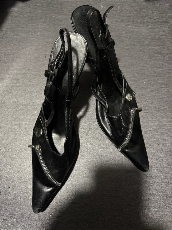 Nine West Shoes - NINE WEST - Classic Women’s Black Pointed Slingback Heels with Decorative Zipper